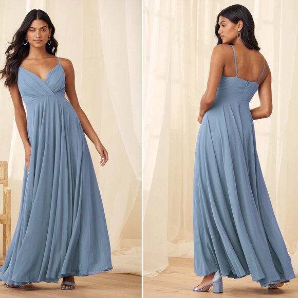 Lulus All About Love Slate Blue Maxi Dress Lined Formal Chiffon NEW Small - Picture 1 of 5
